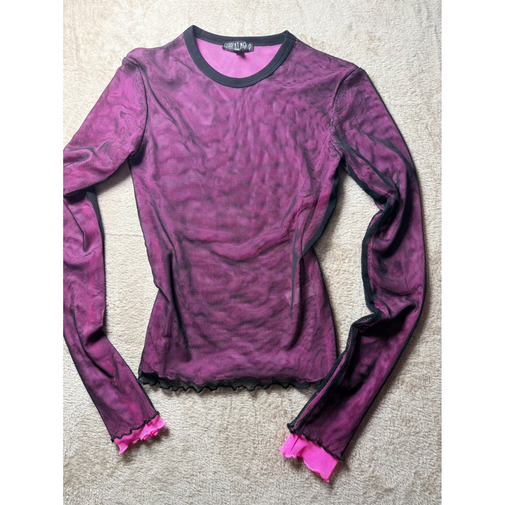 Current Mood Pink Black Double Layer Mesh Top XXS Grunge Y2K Festival Edgy